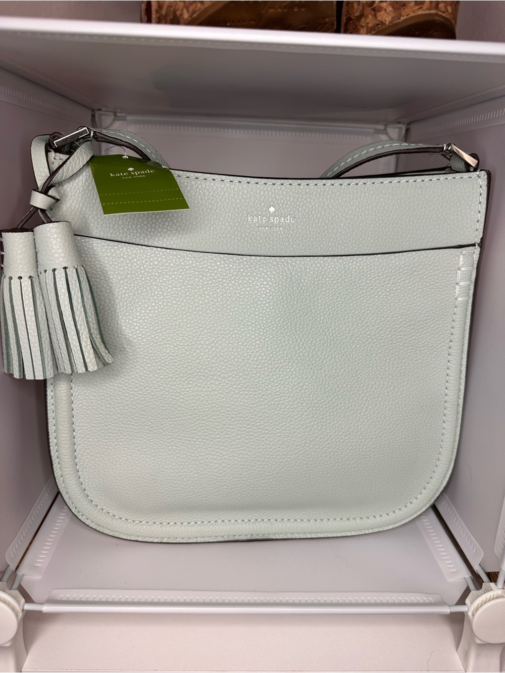 kate spade mint green pebble leather crossbody with tassel